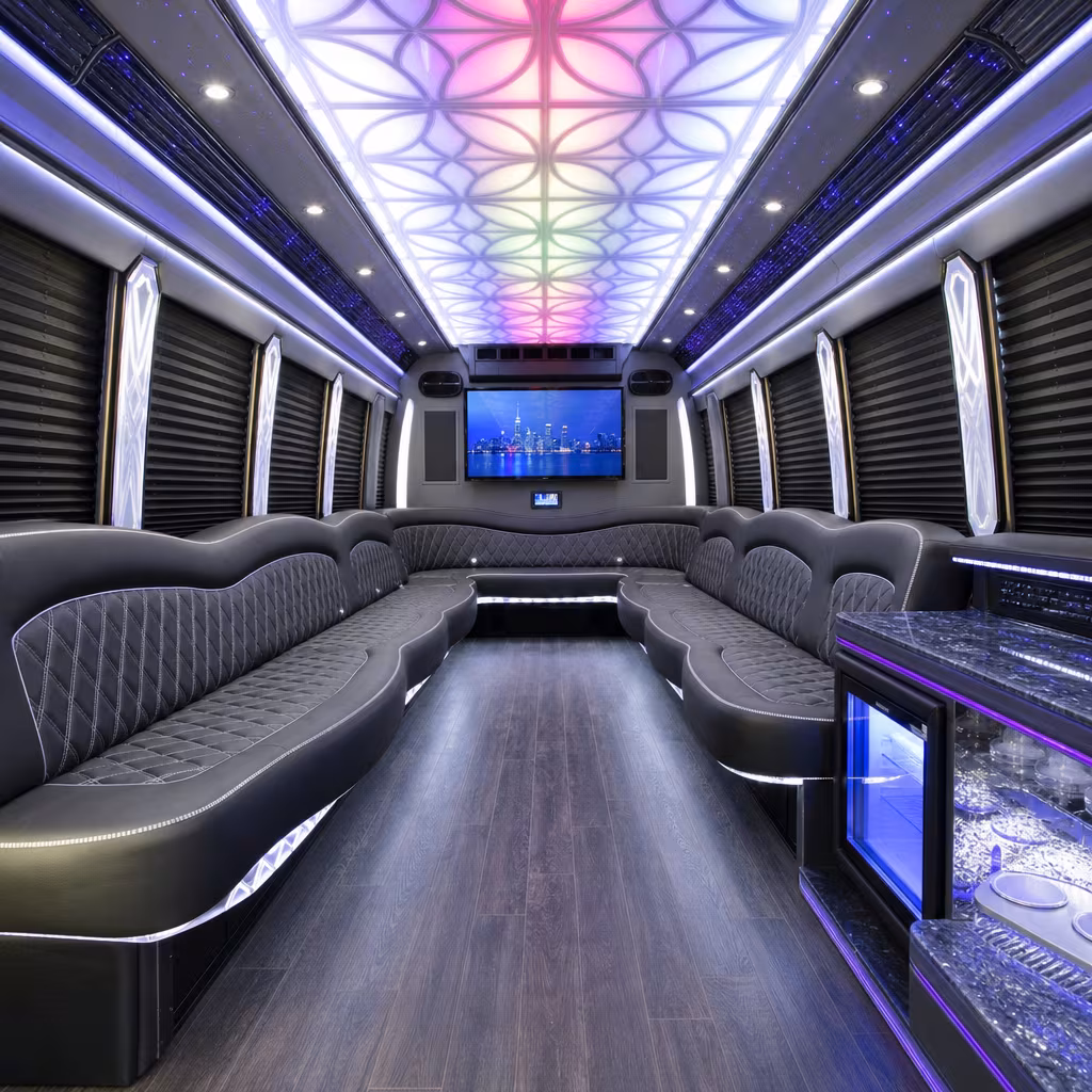 Passenger watching the Portland scenery during a regional party bus road trip