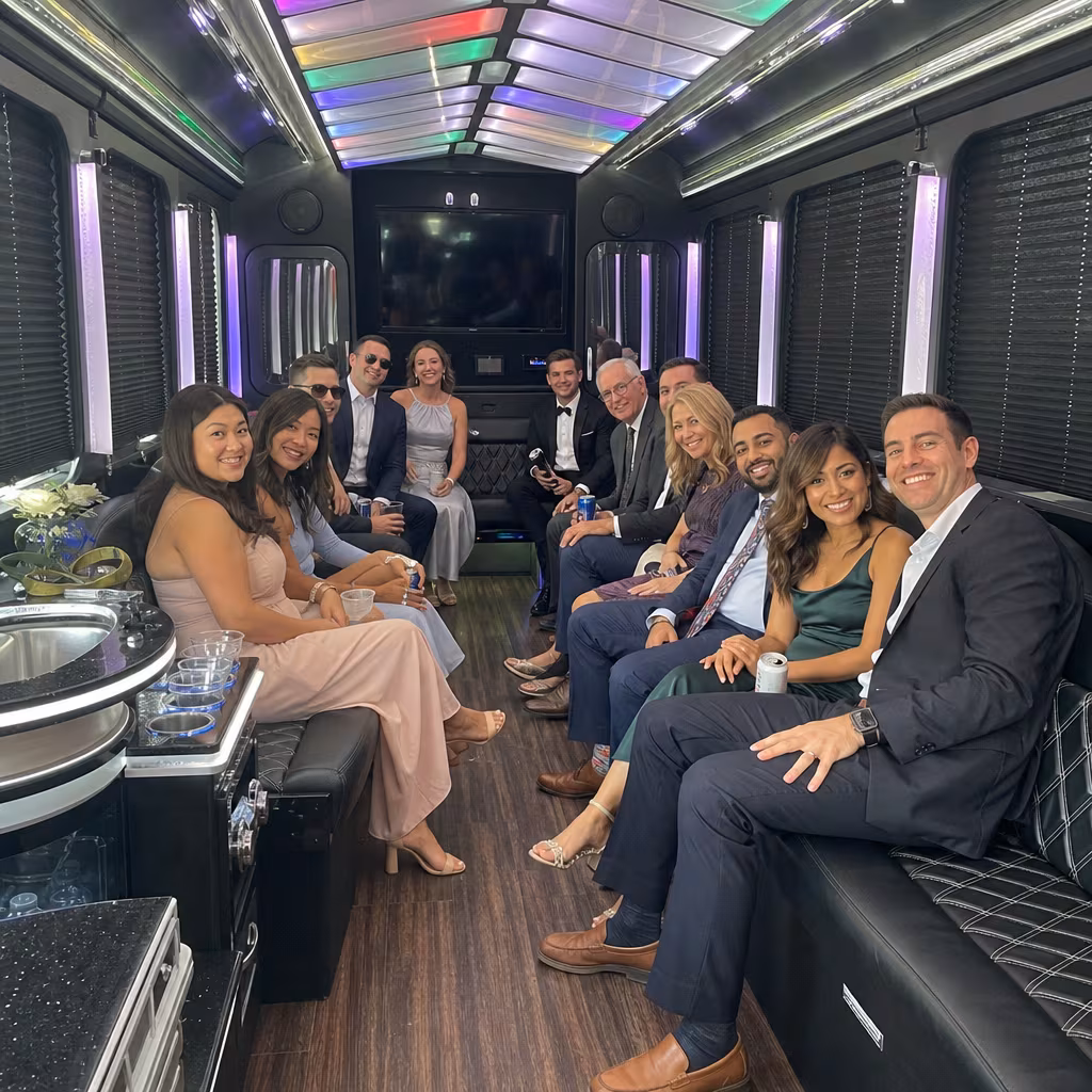 Portland wedding transportation party bus interior