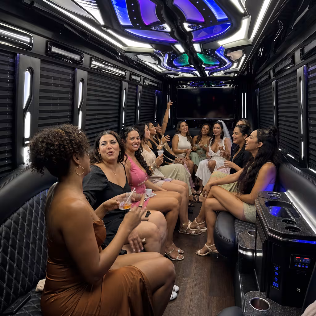 Group inside a Portland bachelorette party bus