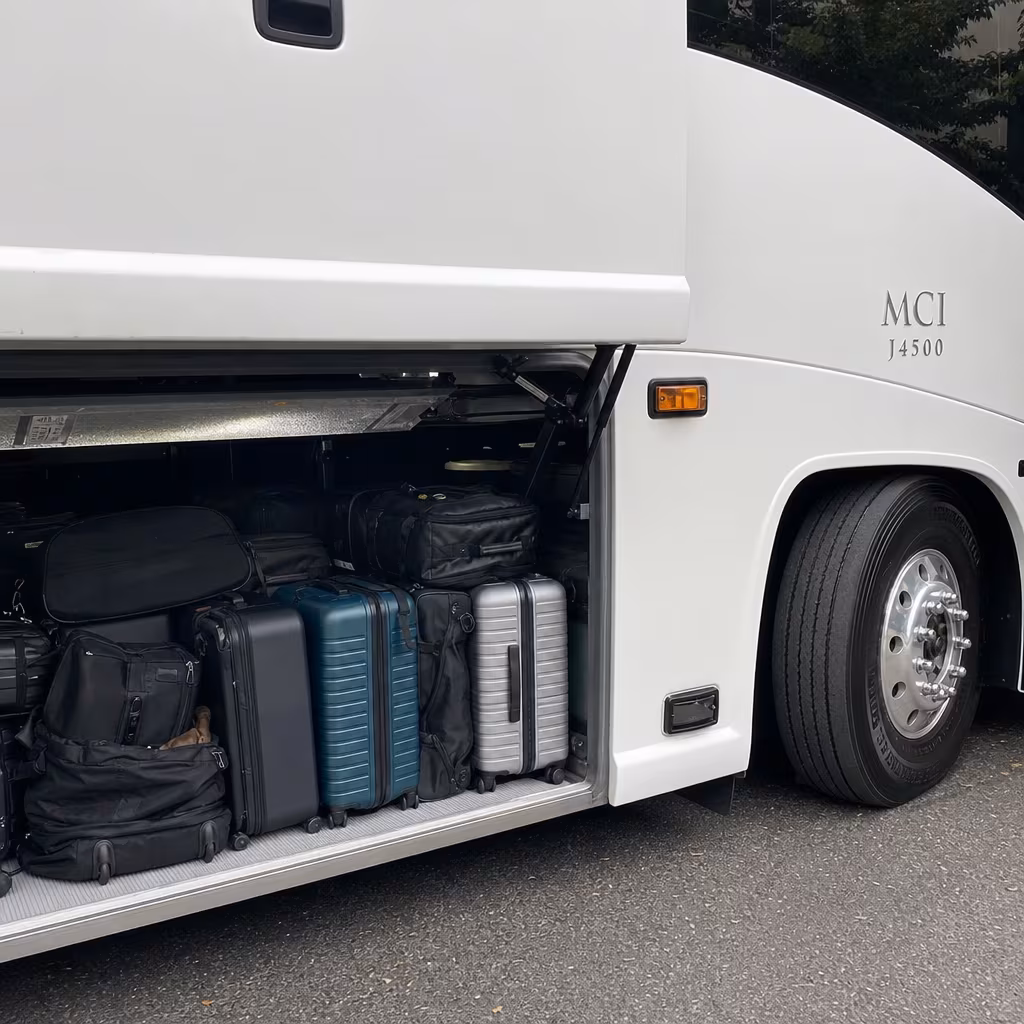 Luggage loaded into a Metro Portland motorcoach luggage bay