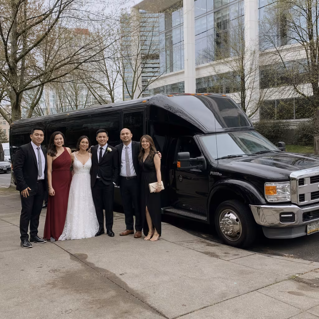 Portland wedding party bus shuttle ready for guests