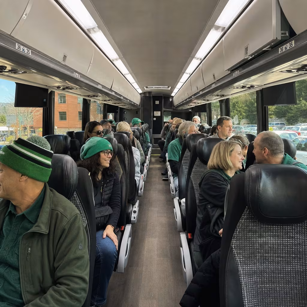 Passenger seating aboard a Portland party bus rental