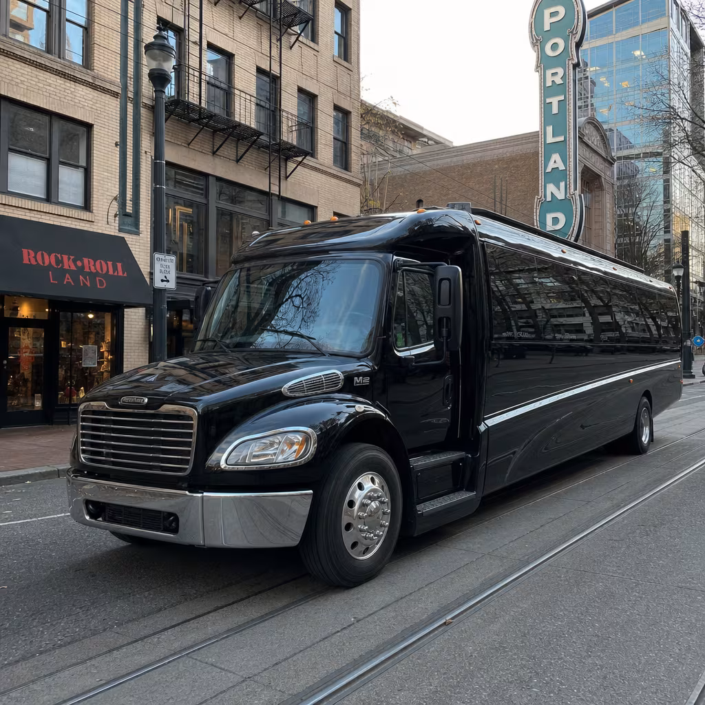 Party Bus in Portland luxury party bus parked on a metro Atlanta street